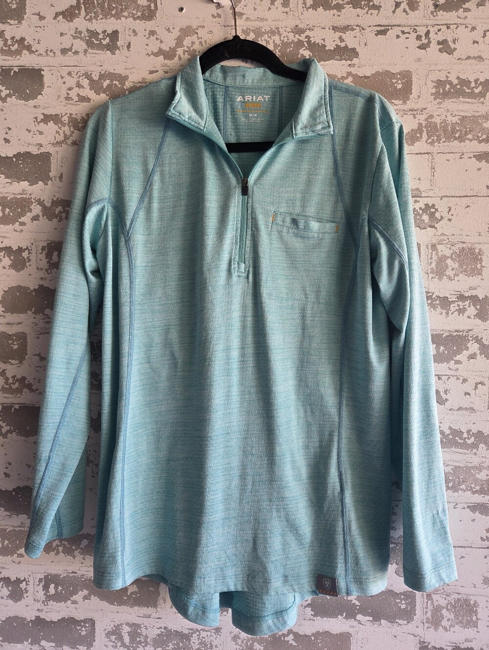 Ariat Rebar Revolt Aqua Blue Heather 1/2 Zip Pullover Top Medium